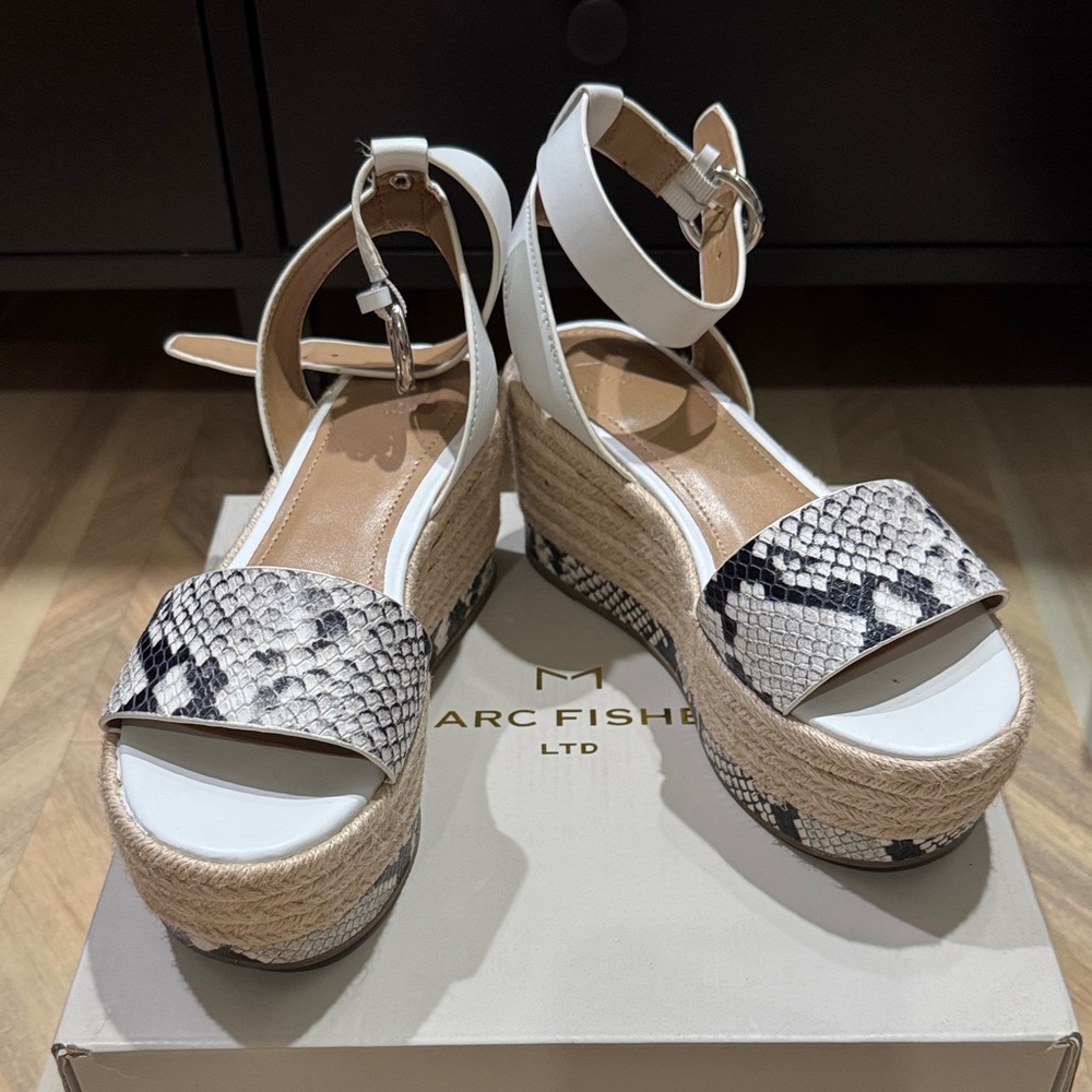 Marc Fisher Snakeskin and White Espadrille Sandals